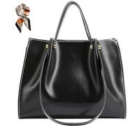 Générique Large Capacity PU Leather Satchel Handbag,Fall Winter Shoulder Bag with Zipper,Slouchy Work Tote Bag for Women (black)