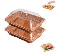 Générique Large Handwoven Rattan-Style Bread Basket with Clear Acrylic Lid, Hand Woven Imitation Rattan Food Cover (Brown,Small)