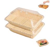 Générique Large Handwoven Rattan-Style Bread Basket with Clear Acrylic Lid, Hand Woven Imitation Rattan Food Cover (Beige,Large)