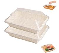 Générique Large Handwoven Rattan-Style Bread Basket with Clear Acrylic Lid, Hand Woven Imitation Rattan Food Cover (White,Small)
