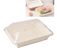 Générique Large Handwoven Rattan-Style Bread Basket with Clear Acrylic Lid, Hand-Woven Rattan Food Covers for Storing Fruits, Vegetables, Snacks, And Dried Fruits(white,Small)