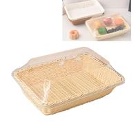 Générique Large Handwoven Rattan-Style Bread Basket with Clear Acrylic Lid, Hand-Woven Rattan Food Covers for Storing Fruits, Vegetables, Snacks, And Dried Fruits(rice,middle)