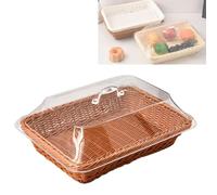 Générique Large Handwoven Rattan-Style Bread Basket with Clear Acrylic Lid, Hand-Woven Rattan Food Covers for Storing Fruits, Vegetables, Snacks, And Dried Fruits(brown,Small)