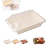 Générique Large Handwoven Rattan-Style Bread Basket with Clear Acrylic Lid, Hand-Woven Rattan Food Covers - for Storing Fruits/Vegetables, Snacks, and Dried Fruits (White,L)