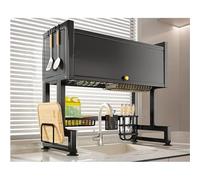 Générique Large Over The Sink Dish Drying Rack with Cover Baskets, Space-Saving Kitchen Organizer, Versatile Dish Drainer Shelf for Countertop Storage,5672 Black 95Cm