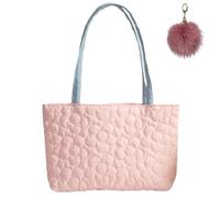 Générique Large Quilted Flower Tote Bag for Women, Lightweight Shoulder Bag with Inner Pocket, Soft Sweet Pastel Shopping Handbag