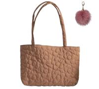 Générique Large Quilted Flower Tote Bag for Women, Lightweight Shoulder Bag with Inner Pocket, Soft Sweet Pastel Shopping Handbag
