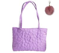 Générique Large Quilted Flower Tote Bag for Women, Lightweight Shoulder Bag with Inner Pocket, Soft Sweet Pastel Shopping Handbag