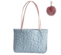 Générique Large Quilted Flower Tote Bag for Women, Lightweight Shoulder Bag with Inner Pocket, Soft Sweet Pastel Shopping Handbag