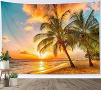 Générique Large Tapestries for Farmhouse Office Wall Art Room Aesthetic Decor Indoor, Custom Tapestry 150 x 220 cm,Blue, Orange, Yellow, Green, Ocean Beach Sunset Landscape Decoration,