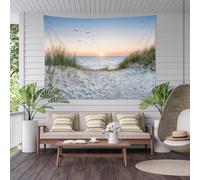 Générique Large Tapestries for Farmhouse Office Wall Art Room Aesthetic Decor Indoor, Custom Tapestry 150 x 220 cm,Blue, Orange Ocean Beach Sunset Natural Landscape Decoration,