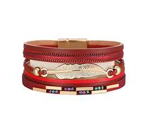 Générique Largeur Avec Bijoux Bracelet en feuille de fermoir magnétique de bohème Bracelet en cuir multicouche tressé coloré Phrases Bracelet Anneaux (H, One Size)