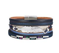 Générique Largeur Avec Bijoux Bracelet en feuille de fermoir magnétique de bohème Bracelet en cuir multicouche tressé coloré Phrases Bracelet Anneaux (C, One Size)