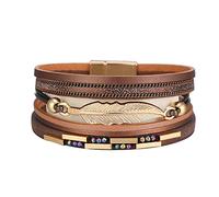 Générique Largeur Avec Bijoux Bracelet en feuille de fermoir magnétique de bohème Bracelet en cuir multicouche tressé coloré Phrases Bracelet Anneaux (D, One Size)