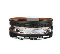 Générique Largeur Avec Bijoux Bracelet en feuille de fermoir magnétique de bohème Bracelet en cuir multicouche tressé coloré Phrases Bracelet Anneaux (I, One Size)