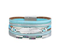 Générique Largeur Avec Bijoux Bracelet en feuille de fermoir magnétique de bohème Bracelet en cuir multicouche tressé coloré Phrases Bracelet Anneaux (F, One Size)