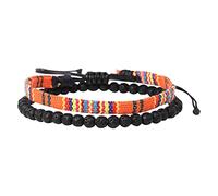 Générique Largeur Largeur Lune Anneaux Bohemia Handmade Weave Bead Beach Festival Bracelet Réglable Ensemble De 2 Hommes Femmes Accessoires Couleurs Inoxydable Précieuses Bijoux (E, One Size)