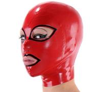 Générique Latex Hood Mask Full Face Party Latex Mask-clothing with Trim Back Zipper Open Eyes Mouth (red,M)