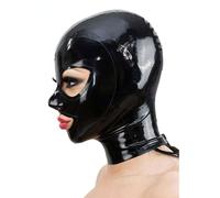 Générique Latex Hood Mask Full Face Party Latex Mask-clothing with Trim Back Zipper Open Eyes Mouth (black,XL)