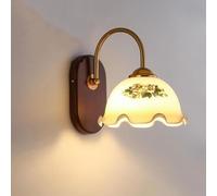 Générique LAUMZX Applique murale vintage à motif floral, style ferme moderne du milieu du siècle, en bois et verre opalin avec finition or antique, idéale for une chambre ou un salon.(27x30cm)