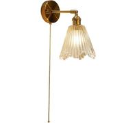 Générique LAUMZX Applique murale vintage en laiton avec interrupteur à chaîne, abat-jour verre nervuré transparent, luminaire d'intérieur rétro doré for chambre coucher, chevet, couloir(Style B)