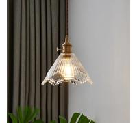 Générique LAUMZX Lampe à suspension vintage en verre festonné, lampe suspendue industrielle en verre plissé, plafonnier nervuré moderne du milieu du siècle for îlot de cuisine, salle à manger, chevet