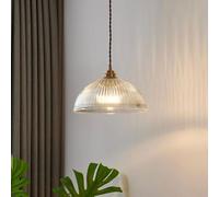 Générique LAUMZX Lampe à suspension vintage en verre nervuré, luminaire suspendu en forme de dôme moderne du milieu du siècle, plafonnier en verre cannelé transparent for îlot de cuisine