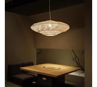 Générique LAUMZX Lampe suspendue moderne en rotin tissé à la main, lampe osier de bambou forme soucoupe, plafonnier côtier Boho for salle manger, îlot cuisine, salon(Fuji natural color)