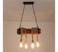 Générique LAUMZX Lustre en bois à 4 lumières, suspension vintage en corde de chanvre, luminaire industriel for îlot de cuisine, lampe suspendue rustique for salle à manger, café et bar