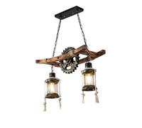 Générique LAUMZX Lustre industriel de style ferme, suspension rustique en bois avec engrenages et 2 lanternes cage en corde, luminaire suspendu vintage for salle à manger, cuisine, îlot de bar
