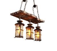 Générique LAUMZX Lustre industriel en bois de style ferme, luminaire suspendu vintage en verre, plafonniers suspendus rétro steampunk for îlot de cuisine, bar et restaurant(3-light)