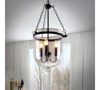 Générique LAUMZX Lustre lanterne à 3 lumières, suspension industrielle vintage, plafonnier réglable finition noire antique avec abat-jour en verre transparent for entrée et îlot de cuisine