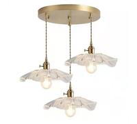 Générique LAUMZX Lustre suspendu moderne en verre, 3 lumières, finition dorée, en forme de fleur, réglable, for cuisine, îlot, salle à manger, chambre à coucher(3 Lights Round)