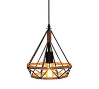 Générique LAUMZX Suspension industrielle en forme de cage diamantée, suspension rustique en corde de chanvre noir et métal, plafonnier vintage réglable for îlot de cuisine