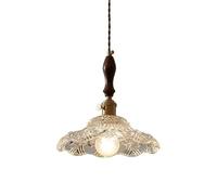 Générique LAUMZX Suspension vintage en verre festonné, finition bois et laiton, élégante suspension en forme de fleur avec culot E27 for salle à manger(B)