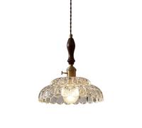 Générique LAUMZX Suspension vintage en verre festonné, finition bois et laiton, élégante suspension en forme de fleur avec culot E27 for salle à manger(A)