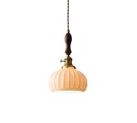 Générique LAUMZX Suspension vintage en verre plissé, cordon réglable, lampe suspendue rétro en laiton et bois, plafonnier moderne du milieu du siècle for îlot de cuisine et chambre à coucher