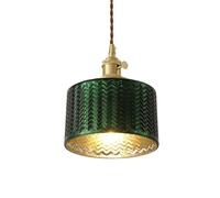 Générique LAUMZX Suspension vintage en verre vert, cordon réglable, finition laiton, abat-jour texturé à chevrons moderne for cuisine, îlot, bar, salle à manger