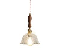 Générique LAUMZX Suspension vintage, lampe industrielle rétro avec abat-jour en verre ondulé et accents en bois, plafonnier à cordon réglable for îlot de cuisine, salle à manger, bar(Small)