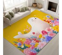 Générique Lavable Dessin Animé Fleuri Tapis Animaux Adorables Tapis - Tapis Décoration Sol pour Salon Chambre - Idéal Salle de Jeux Couloir Paillasson, 60 x 90 cm Phoque Adorable Mer de Fleurs