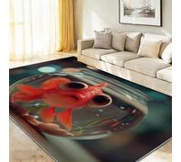 Générique Lavable Doux Tapis Dessin Animé, 60 x 90 cm Antidérapant Tapis Imprimé Poisson en 3D Bol en Verre pour Chambre Salon Bureau Cuisine Decoration, Coloré Légère Moquette Poil Ras
