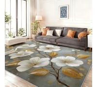 Générique Lavable Doux Tapis Style De Peinture À l'huile, 80 x 150 cm Antidérapant Tapis Imprimé 3D Fleurs Feuilles pour Chambre Salon Bureau Cuisine Decoration, Gris Légère Moquette Poil Ras