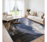 Générique Lavable en Machine Tapis Salon 200x300 cm, Cerf Vallée Rivière Antidérapant à Poil Ras Tapis, Rustique Nature Classique Écologique pour Salle à Manger Couloir Chambre Bureau