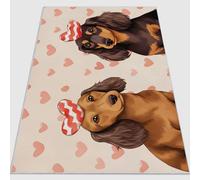 Générique Lavable Et Antidérapant Flanelle Tapis 120 x 180 cm, Marron Rose Poil Ras Doux Tapis pour Les Salons et Les Couloirs Portes Chambre Salle De Bain - Dessin Animé Chien Amour Thème