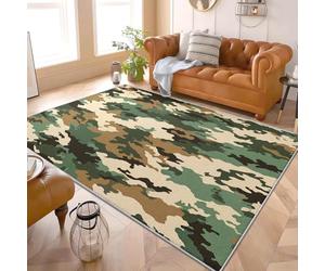 Générique Lavable Machine Doux Pelucheux Antidérapant Tapis 3D Camouflage ThèMe Poils Courts Tapis Imprimé 60x90 cm Vert Militaire pour Salon Chambre Couloir et Salle Entrée Paillasson Chien
