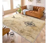 Générique Lavable Machine Doux Pelucheux Antidérapant Tapis Thème de Boussole Nautique Poils Courts Tapis Imprimé 80x150 cm Jaune pour Salon Chambre Couloir et Salle Entrée Paillasson Chien