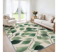 Générique Lavable Machine Tapis Dessiné à la Main Nature botanique Dessous Antidérapant, Branches de Feuilles Vertes Tapis Pile Courte 60 x 90 cm pour Salon Salle à Manger Chambre Cuisine Entrée