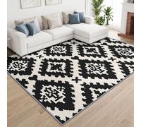 Générique Lavable Machine Tapis Scandinave géométrie Ethnique Dessous antidérapant, Losanges Noirs et Blancs Zigzags Tapis Pile Courte 200 x 300 cm pour Salon Salle à Manger Chambre Cuisine Entrée