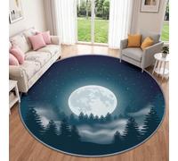 Générique Lavable Nature Paysage Forêt Tapis Rond Salon Chambre 180 cm | Pleine Lune Forêt De Conifères Tapis Antidérapant doux pour Chambre Cuisine Balcon Terrasse Salle à Manger Décoration