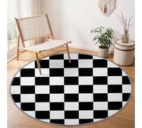 Générique Lavable Noir Et Blanc Carrés Tapis Rond Salon 150 cm | Classique Minimaliste Échiquier Tapis Antidérapant doux pour Chambre Cuisine Balcon Terrasse Salle à Manger Décoration